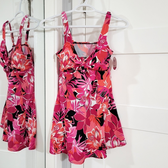 Swimdress Swimsuit Croft And Barrow Tropicana Bow Dress Floral Metallic Print - Picture 5 of 12